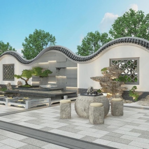 新中式公园景观3D模型下载